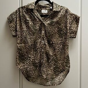 Joie Cheetah Leopard Print Loose Linen Button Up Top